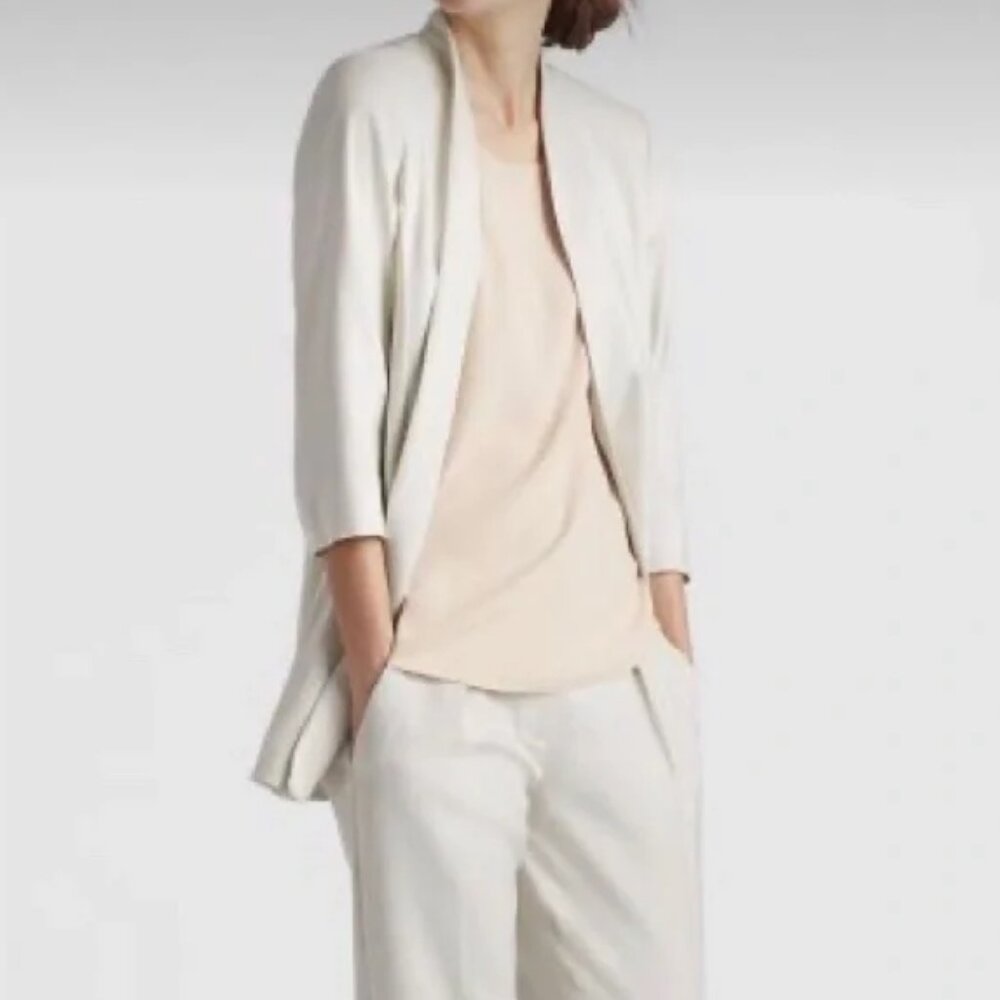 Eileen Fisher 100% Silk Ivory Open Blazer Jacket
